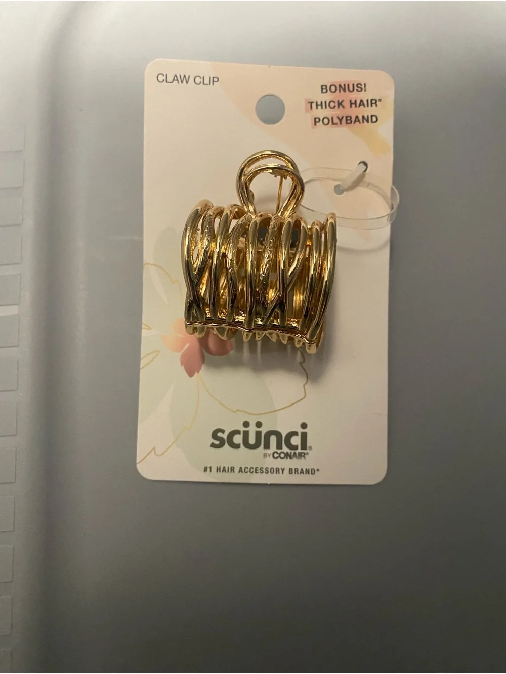 scunci Metallic Gold festive Spiral Claw Hair Clip with Bonus Polyband NEW!